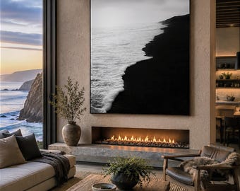Black and White Ocean Photography: Dramatic Seascape Canvas Print