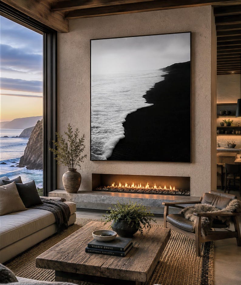 Black and White Ocean Photography: Dramatic Seascape Canvas Print image 1