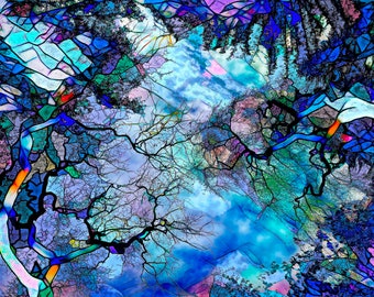 Stained Glass Effect Tree Print, Filigree Branch Art, Canvas or Metal