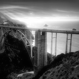 bixby bridge,big sur,big sur wall art, large canvas print,big sur california,coastal wall decor,black and white seascape,california coast