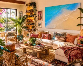 Abstract Wave Print: Large Tropical Wall Art