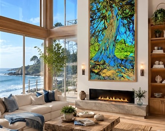 Cypress Tree Stained Glass Effect Art Print: Mother Tree Canvas or Metal