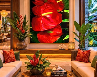 Anthurium Red Floral Canvas Print: Tropical Wall Decor