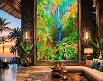 Maui Waterfall Canvas Print: Large Tropical Wall Art