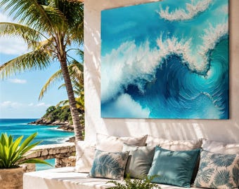 Abstract Wave Print: Large Tropical Wall Art