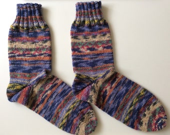 Wollsocken Größe 37, bunt gemusterte handgestrickte warme Socken für Damen, Herren und Kinder, gestrickte Wintersocken, Geschenk für Frauen