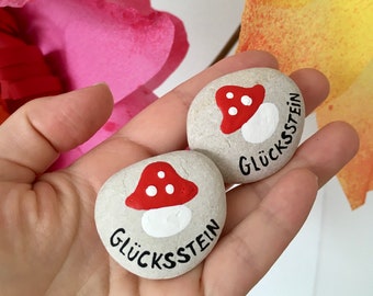 Stone lucky charm lucky stone / wishing stone fly agaric, guest gift table decoration