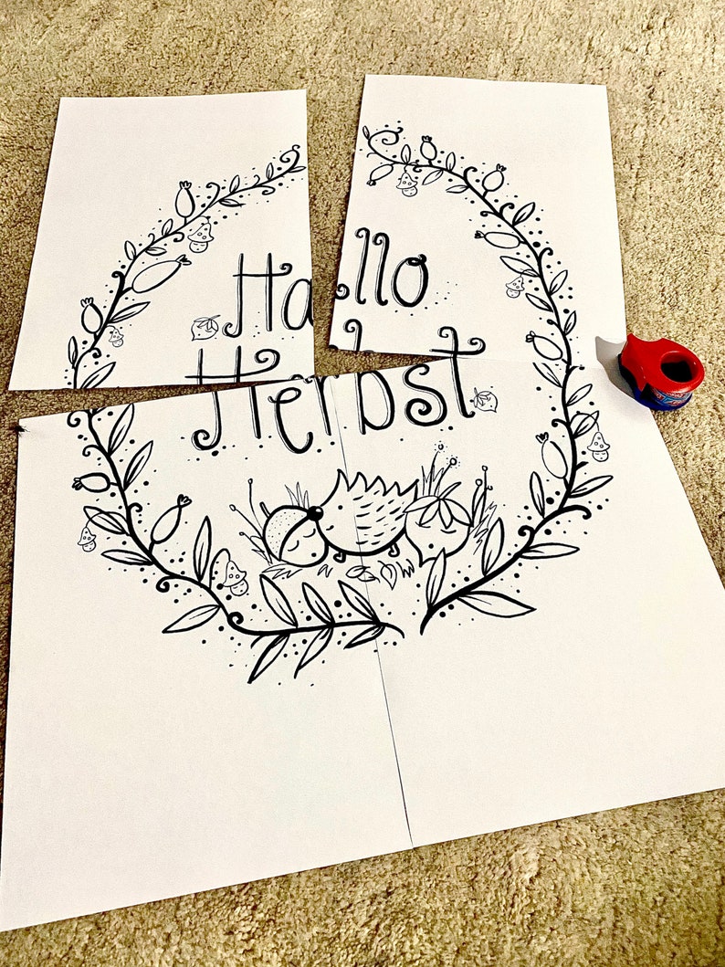 Malvorlage Hallo Herbst Fensterbild Kreide PDF Datei zum
