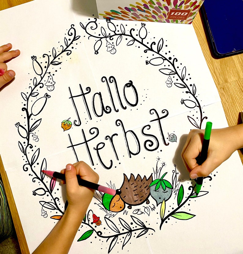 Malvorlage Hallo Herbst Fensterbild Kreide PDF Datei zum