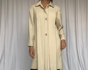 Galanos Vintage 60s Car Coat Ecru Silk Checkerboard S