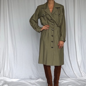Yves Saint Laurent Army Green Long Sleeve Dress 36 S