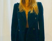 Valentino Vintage Dark Blue Velvet Double Breast Blazer Pants set hourglass chic S