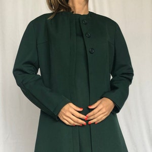 Balenciaga Le Dix 80&#39;s Vintage Dress Coat Jacket Set Dark Green Wool Silk Made in France 40 S