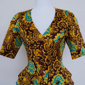 Christian Lacroix 80s South Pacific Print Cotton Fitted Peplum Jacket 38 6 S