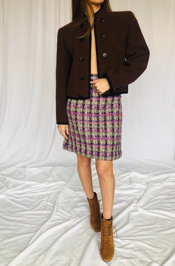 Jaeger Vintage Wool Purple Tweed Skirt XS S - image 1