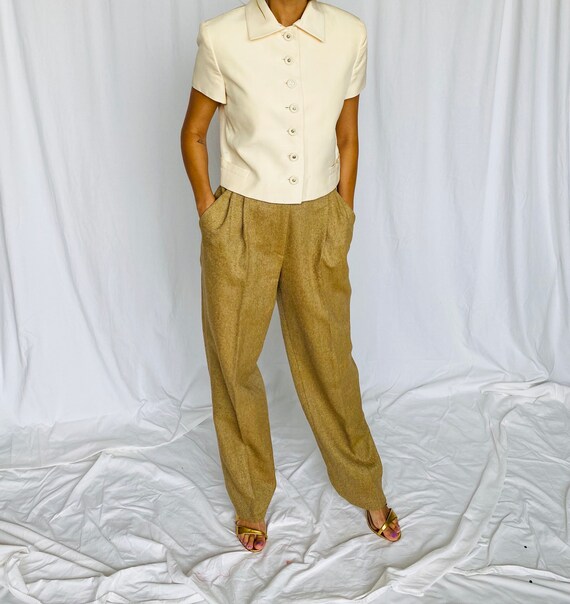 Versace Vintage Couture Cream Silk Short Boxy Blou
