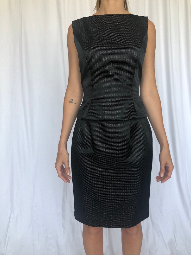 Carmen Marc Valvo Top Skirt Set Metallic LBD Holiday S 4