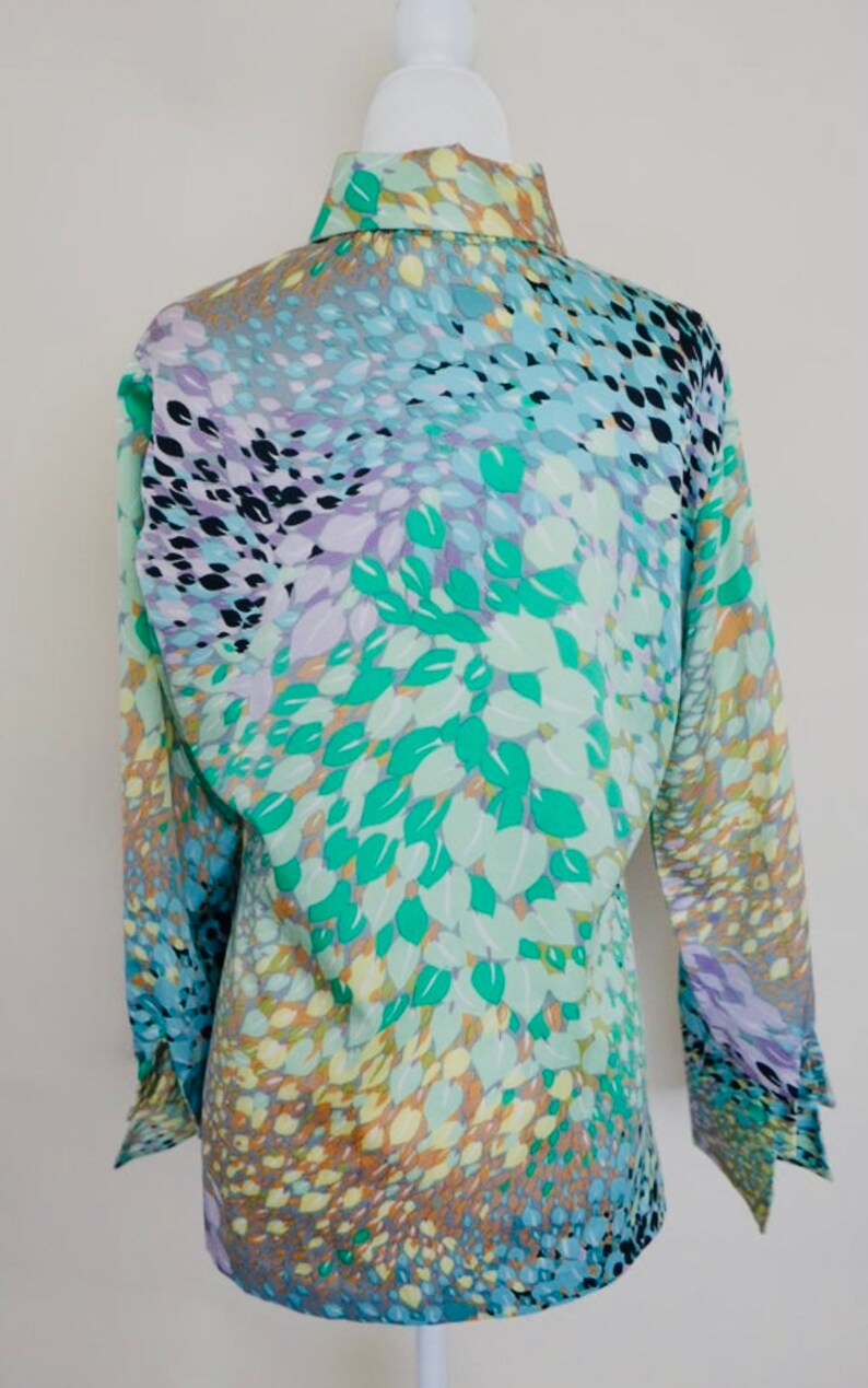 Lanvin 70s Classic Watercolor Pastel Poly Blouse M image 7