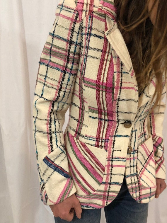 Christian Lacroix Bazar Cream Wool Check Blazer S