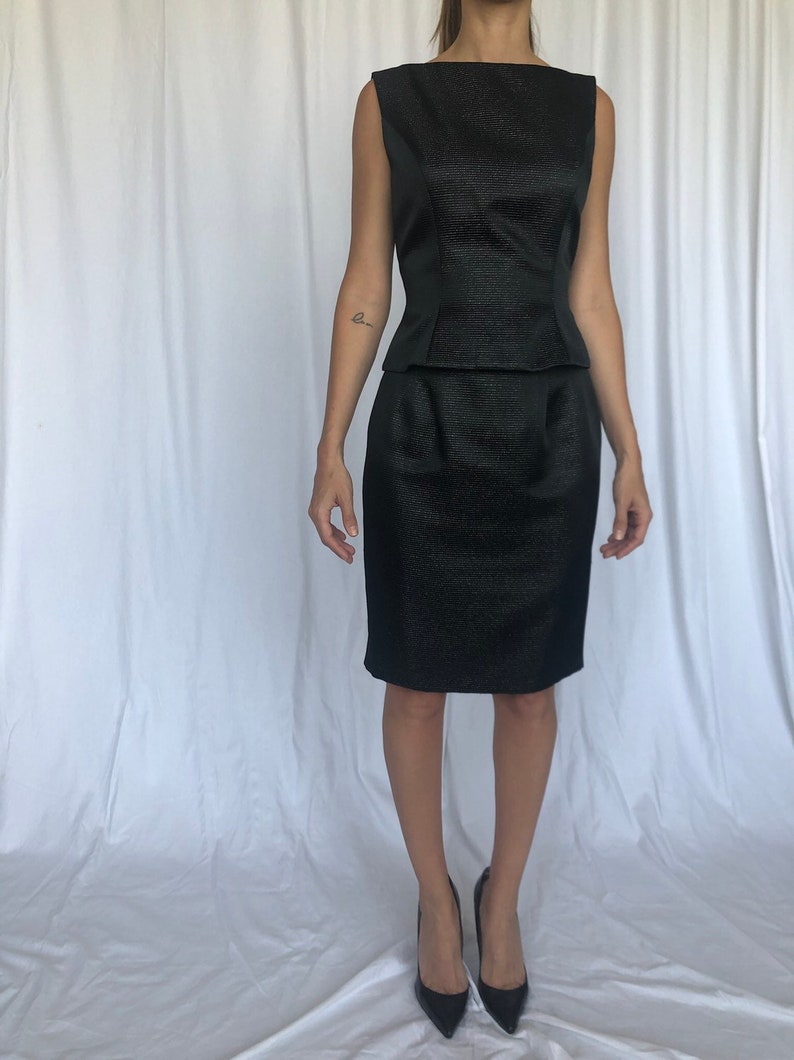 Carmen Marc Valvo Top Skirt Set Metallic LBD Holiday S 4