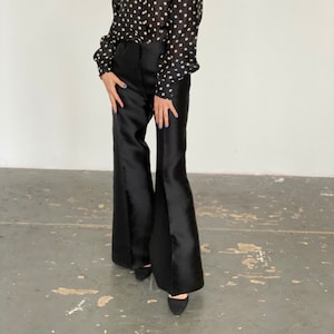 Oscar de la Renta Silk Black Formal Wide Leg Silk Pants S M
