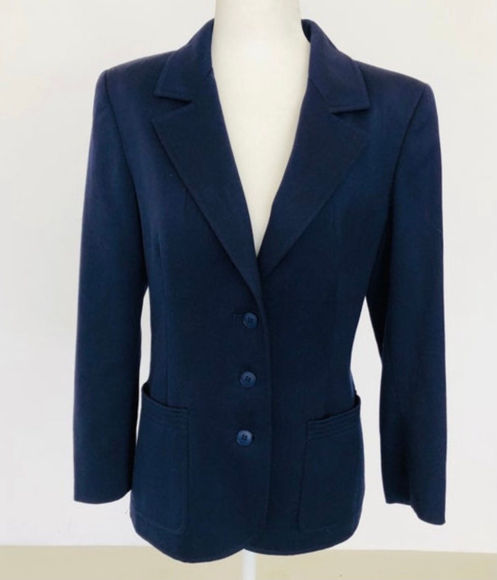Jaeger Vintage Navy Blue Wool Blazer 