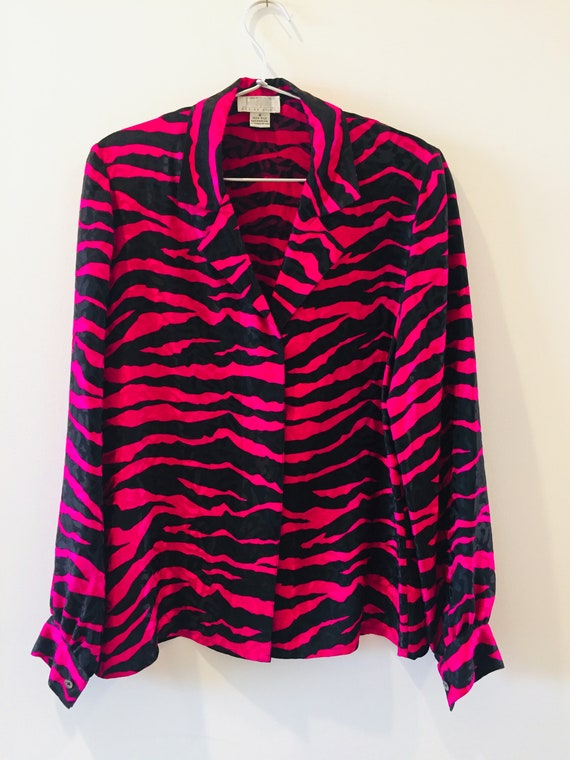 80's Tiger Vintage Pink Black I Magnin Silk Long … - image 4