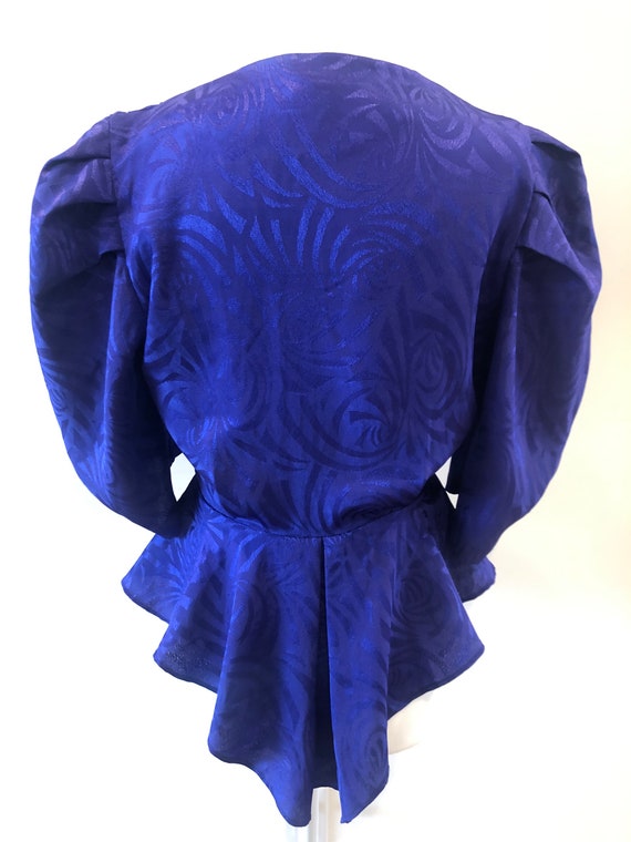 Vintage 80s Purple Wrap Top Puff Sleeves Peplum Br