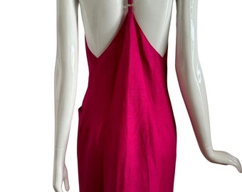 80s Kamisato Pink Linen Back Dress M