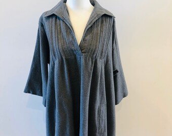 I.Magnin & Co Grey Wool Loose Comfortable Pleated details pockets Dress M L