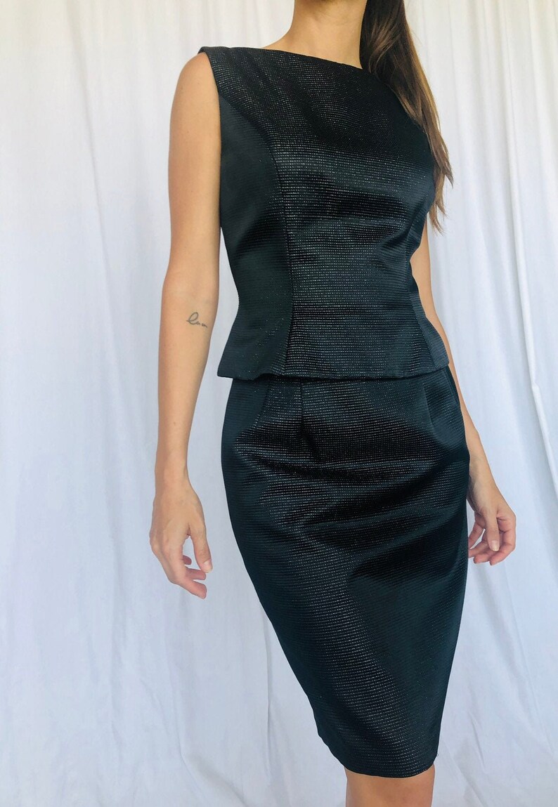 Carmen Marc Valvo Top Skirt Set Metallic LBD Holiday S 4
