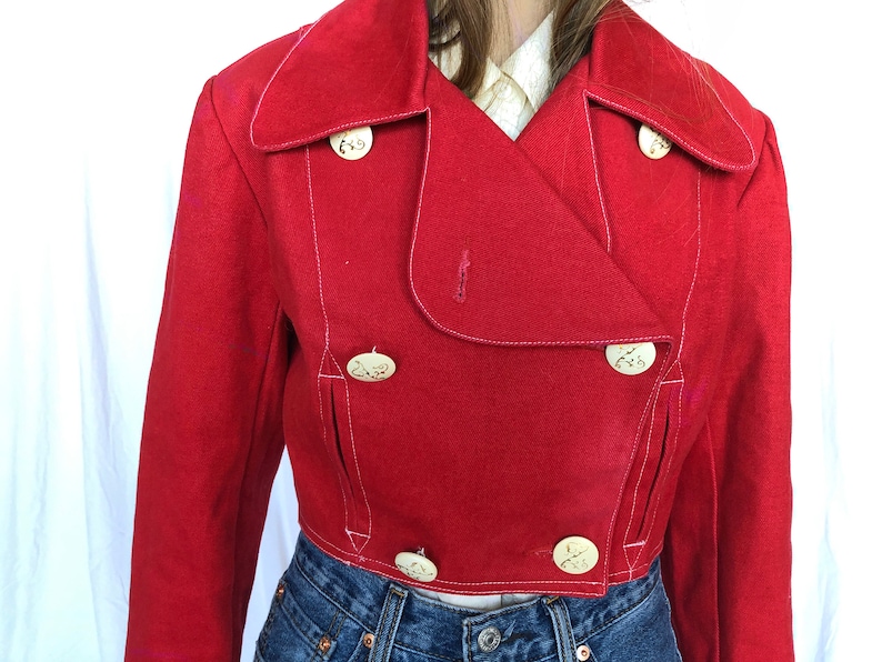 Bergdorf Goodman Vintage Red Cotton Motorcycle Short Jacket 6 S