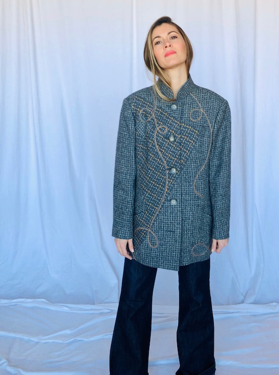 Koos van den Akker Grey Wool Patchwork Coat M - image 1