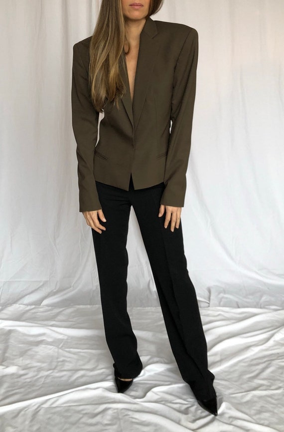 Gucci Dark Green 80s Power Shoulder Wool Boxy Shor