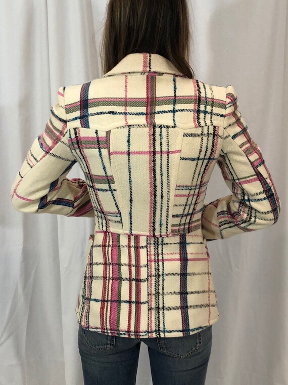 Christian Lacroix Bazar Cream Wool Check Blazer S - image 2