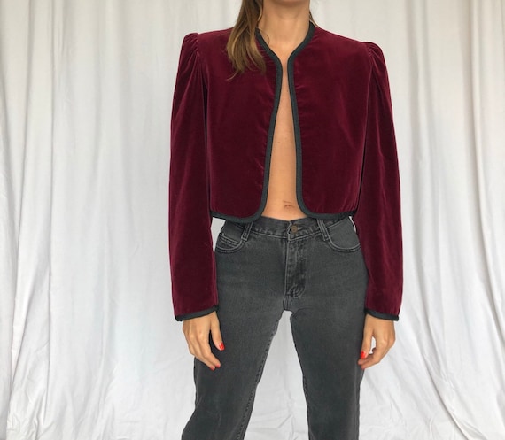 YSL 70s Vintage Burgundy Velvet Bolero Jacket S M