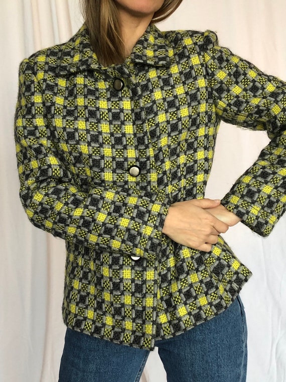 Givenchy Vintage 60s Tweed Yellow Grey Wool Jacket