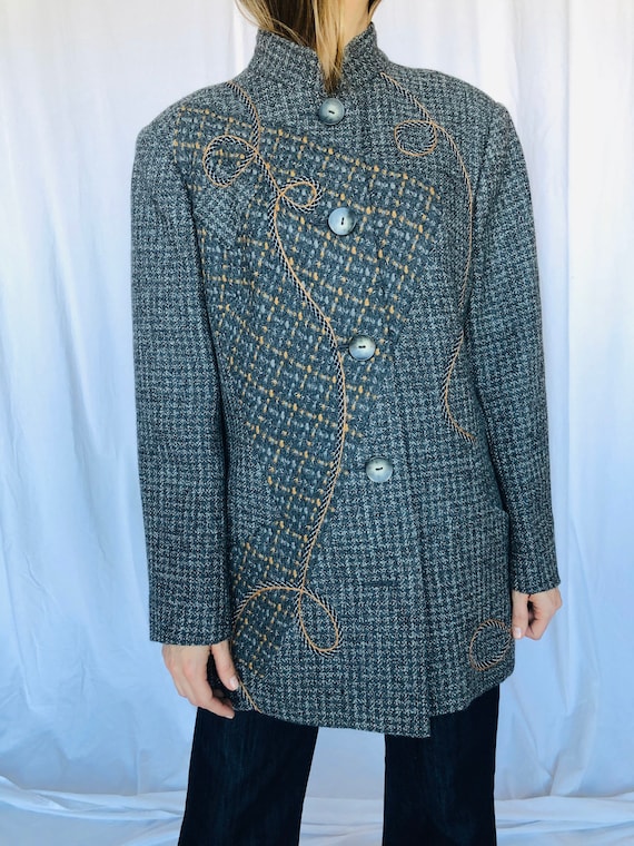 Koos van den Akker Grey Wool Patchwork Coat M