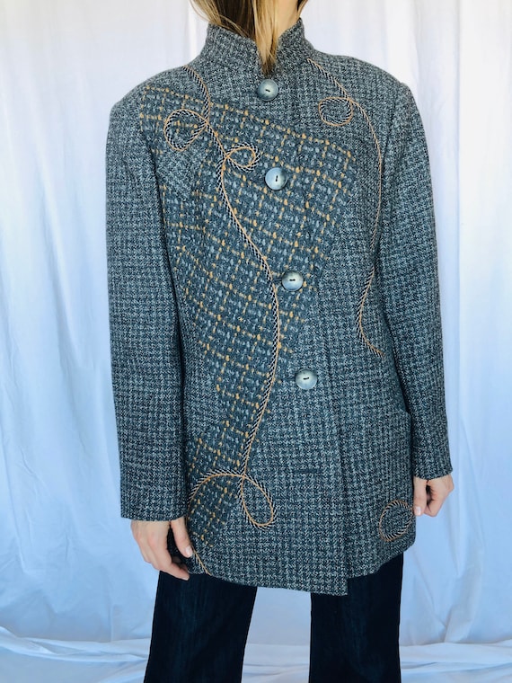 Koos van den Akker Grey Wool Patchwork Coat M - image 2