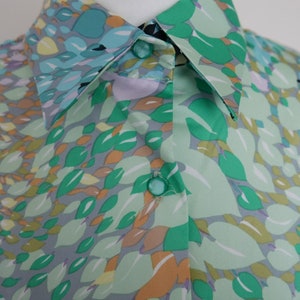 Lanvin 70s Classic Watercolor Pastel Poly Blouse M image 8