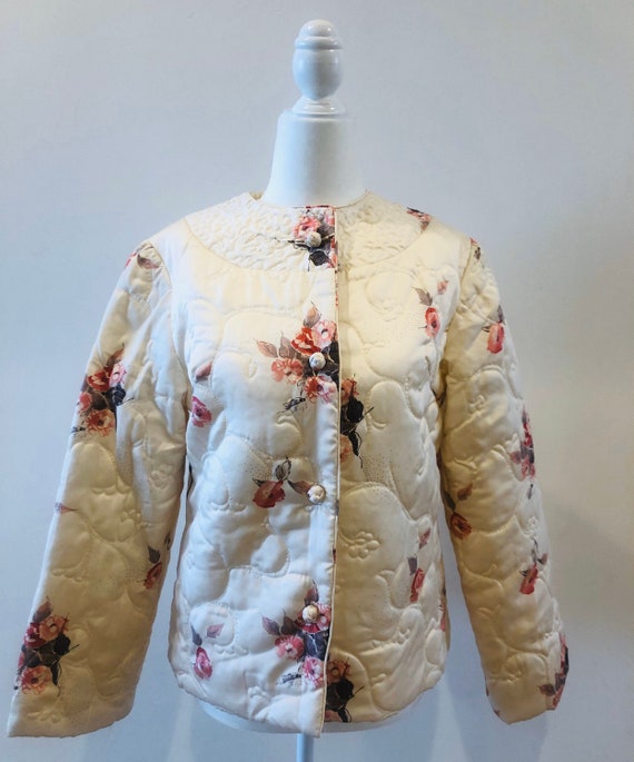 I. Magnin Vintage Quilted Satin Floral Asian S