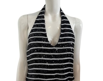 Emanuel Ungaro Stripe Sequin Halter Top 8 M