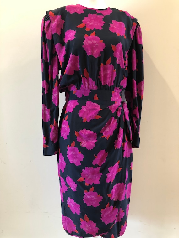 Escada 80s Vintage Floral Wrap Dress S M