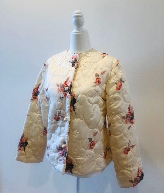 I. Magnin Vintage Quilted Satin Floral Asian S - image 2