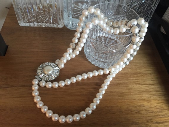 YSL Vintage Stunning Faux Pearl Rhinestone Double… - image 2