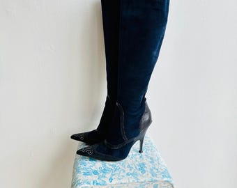 Gianfranco Ferre Navy Suede Knee High Boots 37