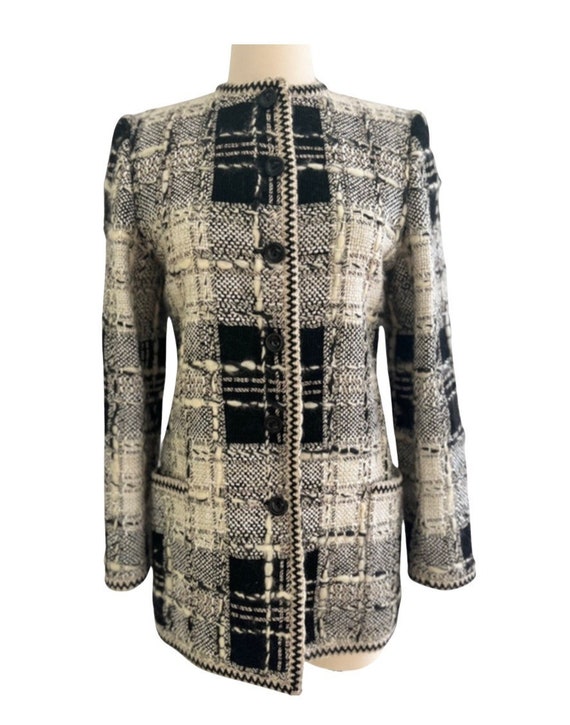 Emanuel Ungaro 90s Tweed Jacket Mandarin Collar Cr