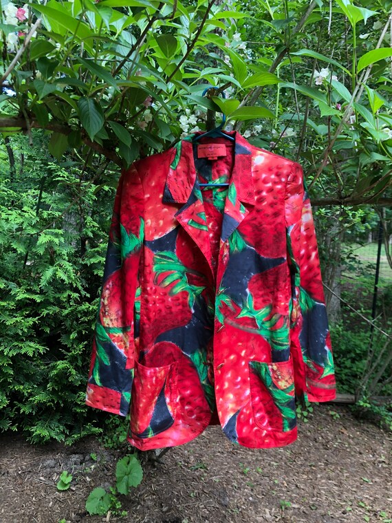 Ungaro Iconic Strawberry Print Cotton Blazer M