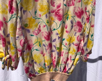 Ungaro Vintage Silk Rose Floral Crop Top M/L