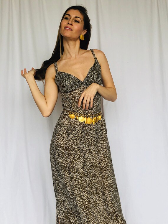 Valentino Vintage Leopard Slip Dress Maxi Cross St